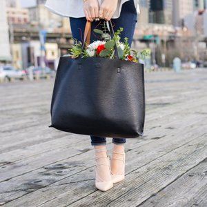 Street Level Reversible Faux Leather Tote & Wristlet